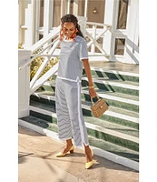 Addison Bay Lennon Stripe Print Wide Leg Coordinating Pull-On Crop Pants