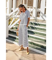 Addison Bay Lennon Stripe Print Wide Leg Coordinating Pull-On Crop Pants