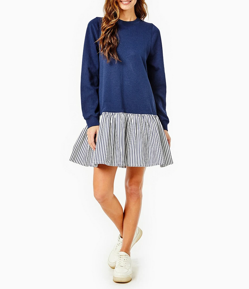 Addison Bay Long Sleeve Crew Neck Dropwaist Swing Sweatshirt Dress