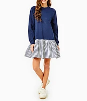 Addison Bay Long Sleeve Crew Neck Dropwaist Swing Sweatshirt Dress