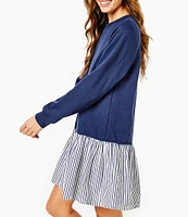 Addison Bay Long Sleeve Crew Neck Dropwaist Swing Sweatshirt Dress