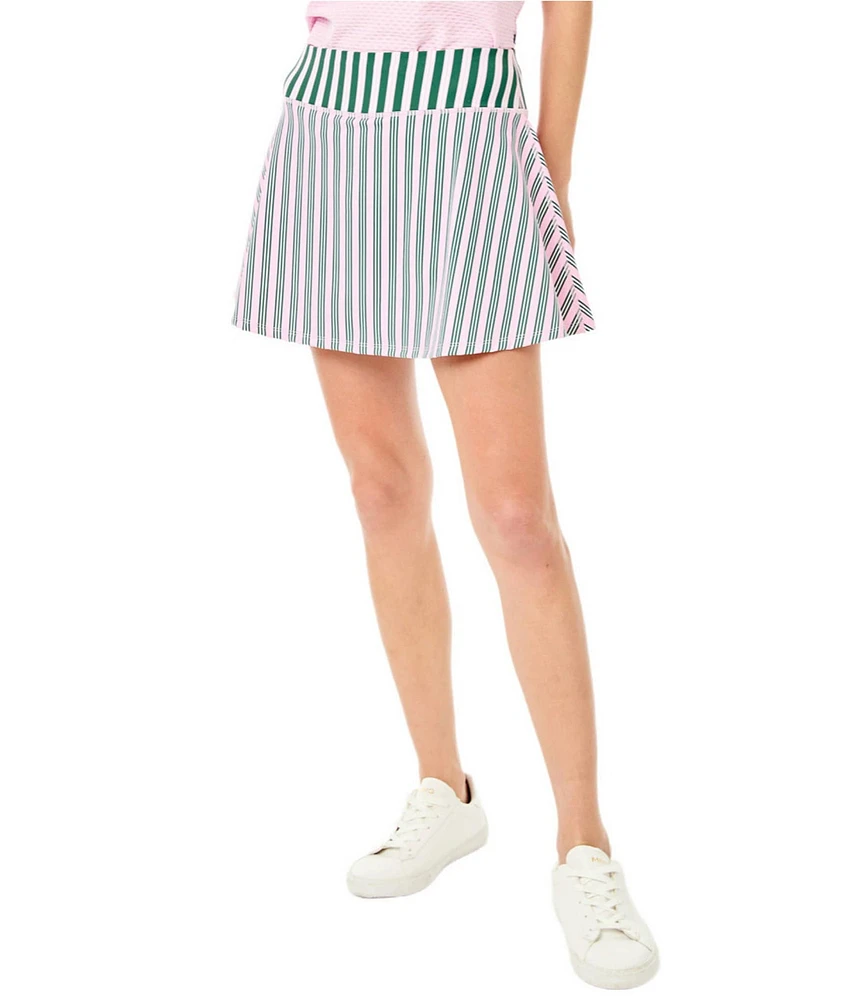 Addison Bay Pin Stripe High Rise Built-In Under Short Athletic Flounce Mini Skirt