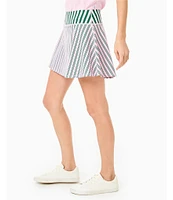 Addison Bay Pin Stripe High Rise Built-In Under Short Athletic Flounce Mini Skirt