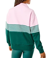 Addison Bay Stripe Color Block Varsity Quarter Zip Long Sleeve Pullover