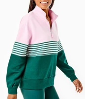 Addison Bay Stripe Color Block Varsity Quarter Zip Long Sleeve Pullover