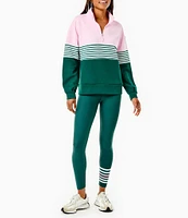 Addison Bay Stripe Color Block Varsity Quarter Zip Long Sleeve Pullover