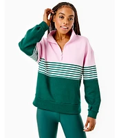 Addison Bay Stripe Color Block Varsity Quarter Zip Long Sleeve Pullover