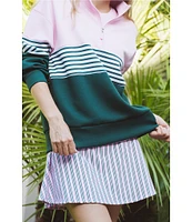 Addison Bay Stripe Color Block Varsity Quarter Zip Long Sleeve Pullover