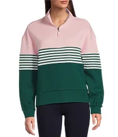 Addison Bay Stripe Color Block Varsity Quarter Zip Long Sleeve Pullover