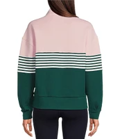 Addison Bay Stripe Color Block Varsity Quarter Zip Long Sleeve Pullover