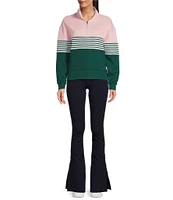 Addison Bay Stripe Color Block Varsity Quarter Zip Long Sleeve Pullover