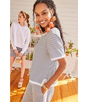 Addison Bay Stripe Print Flounce Pull-On A-Line Skirt