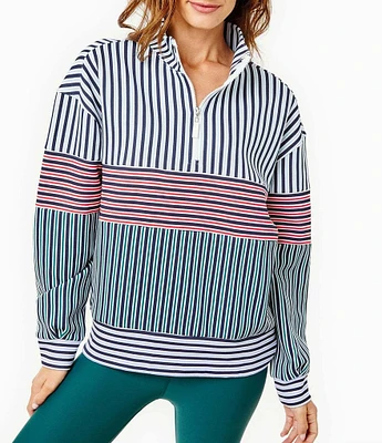 Addison Bay Varsity Striped Quarter Zip Long Sleeve Stand Collar Jacket