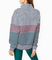 Addison Bay Varsity Striped Quarter Zip Long Sleeve Stand Collar Jacket