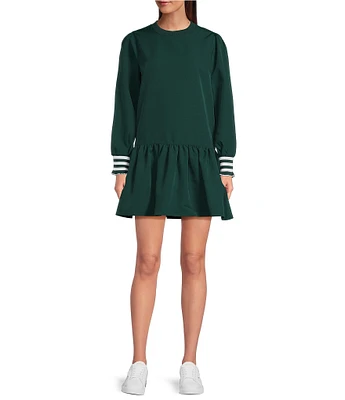 Addison Bay Vine Solid Ivy Crew Neck Long Sleeve A-Line Dress