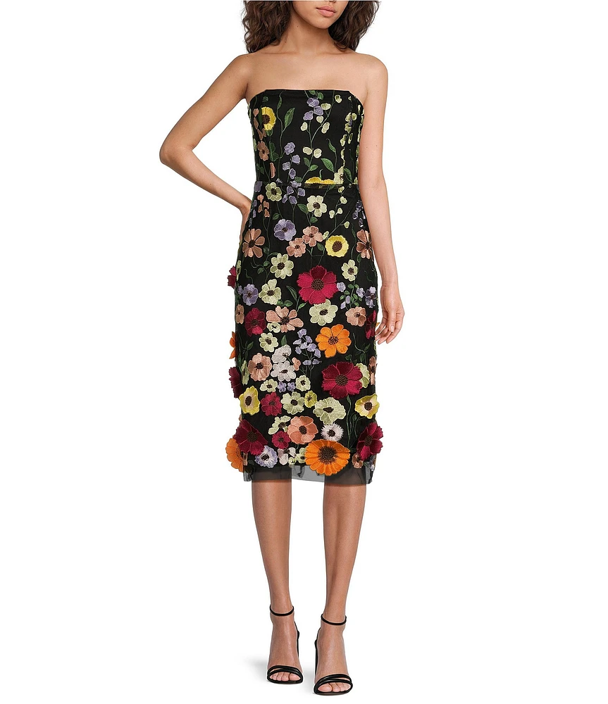 Adelyn Rae 3D Floral Mesh Strapless Neck Sleeveless Dress