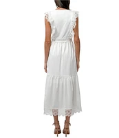 Adelyn Rae Adaline Lace Woven V Neck Sleeveless A-line Midi Dress