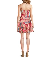 Adelyn Rae Cecile Printed Satin Cowl Neck Sleeveless Mini Slip Dress