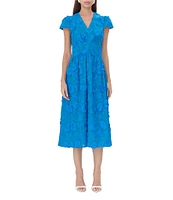 Adelyn Rae Embroidered V Neck Short Sleeve A-Line Midi Dress