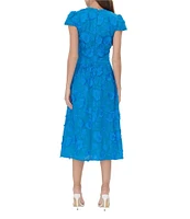 Adelyn Rae Embroidered V Neck Short Sleeve A-Line Midi Dress