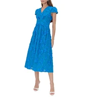 Adelyn Rae Embroidered V Neck Short Sleeve A-Line Midi Dress