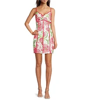 Adelyn Rae Fei Embroidered Floral Print V-Neck Sleeveless Scallop Contrast Trim Sheath Mini Dress
