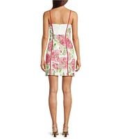 Adelyn Rae Fei Embroidered Floral Print V-Neck Sleeveless Scallop Contrast Trim Sheath Mini Dress