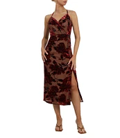 Adelyn Rae Floral Burnout Velvet Surplice V-Neck Sleeveless Midi Dress