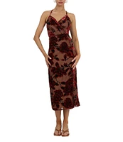 Adelyn Rae Floral Burnout Velvet Surplice V-Neck Sleeveless Midi Dress