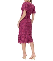 Adelyn Rae Floral Lace V-Neck Short Puff Sleeve Sheath Dress