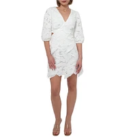 Adelyn Rae Lace V-Neck Short Sleeve Side Cutout Sheath Mini Dress