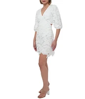Adelyn Rae Lace V-Neck Short Sleeve Side Cutout Sheath Mini Dress