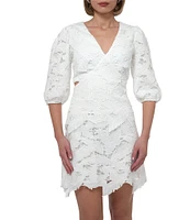 Adelyn Rae Lace V-Neck Short Sleeve Side Cutout Sheath Mini Dress