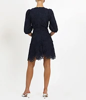 Adelyn Rae Lace V Neckline 3/4 Sleeve Cut Out Tiered Mini Dress