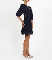 Adelyn Rae Lace V Neckline 3/4 Sleeve Cut Out Tiered Mini Dress