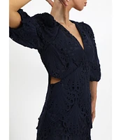 Adelyn Rae Lace V Neckline 3/4 Sleeve Cut Out Tiered Mini Dress