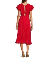 Adelyn Rae Pleated V-Neck Short Sleeve Midi Dress