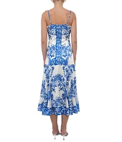 Adelyn Rae Rhegan Satin Floral Print V Neck Sleeveless Slip Midi Dress