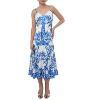 Adelyn Rae Rhegan Satin Floral Print V Neck Sleeveless Slip Midi Dress