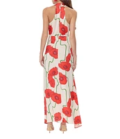 Adelyn Rae Rosalyn Woven Abstract Rose Print V Neck Sleeveless A-Line Maxi Dress