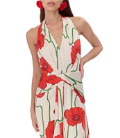 Adelyn Rae Rosalyn Woven Abstract Rose Print V Neck Sleeveless A-Line Maxi Dress