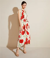 Adelyn Rae Rosalyn Woven Abstract Rose Print V Neck Sleeveless A-Line Maxi Dress