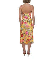 Adelyn Rae Satin Floral Print Cowl Neck Sleeveless Slip Midi Dress