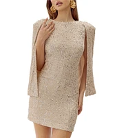 Adelyn Rae Sequin Crew Neck Sleeveless Back Cape Sheath Dress