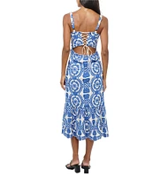 Adelyn Rae Shanna Embroidered Abstract Print Square Neck Sleeveless Fit and Flare Midi Dress