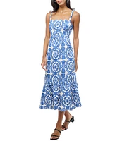Adelyn Rae Shanna Embroidered Abstract Print Square Neck Sleeveless Fit and Flare Midi Dress