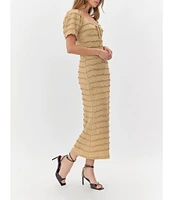 Adelyn Rae Stretch Texture Knit Scoop Neck Short Sleeve Midi Dress