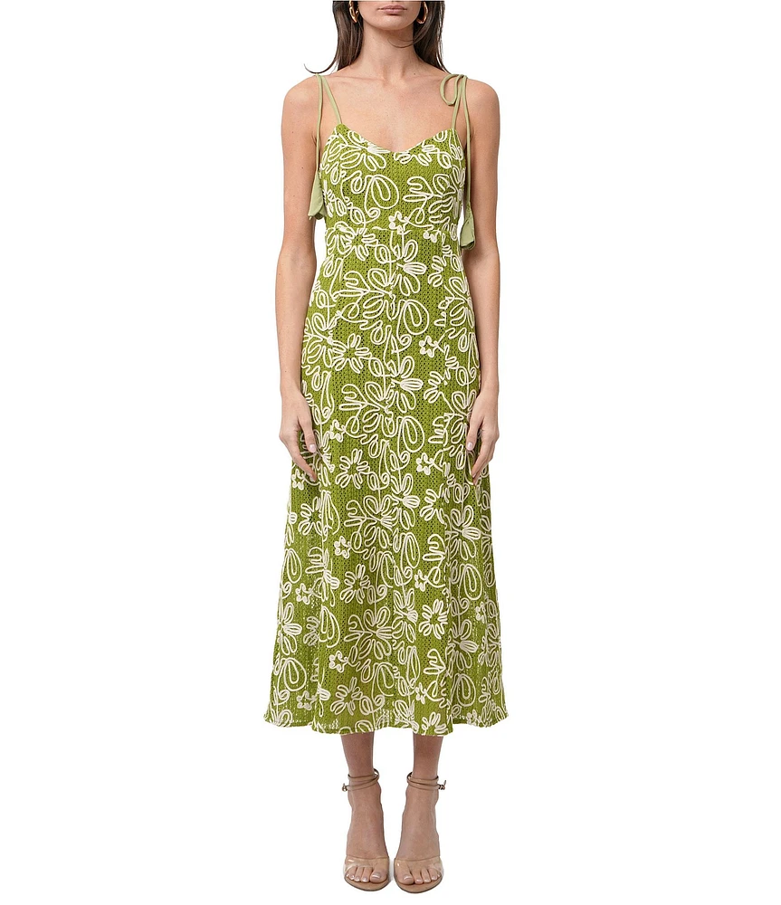 Adelyn Rae Trina Soutache Floral V Neck Sleeveless Slip Midi Dress