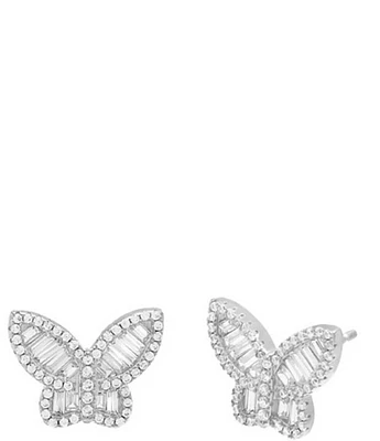 By Adina Eden Pave X Baguette Butterfly Stud Earrings