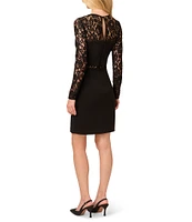 Adrianna by Adrianna Papell Crepe Illusion Lace Round Neck Long Sleeve Mini Dress